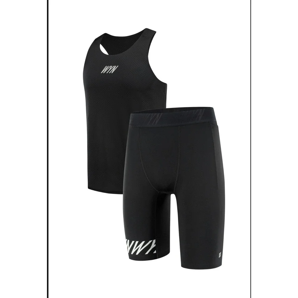 Wyn Republic Black club tank with run shorts tights Racing 2 piece Medium Gym - Picture 1 of 12